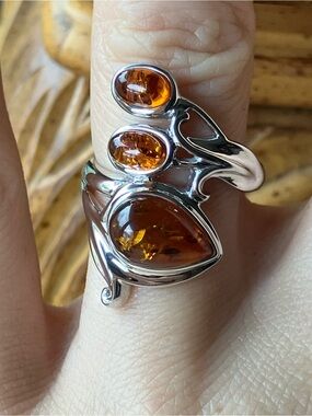 Natural Baltic Amber Sterling Silver Ring Size 6.75